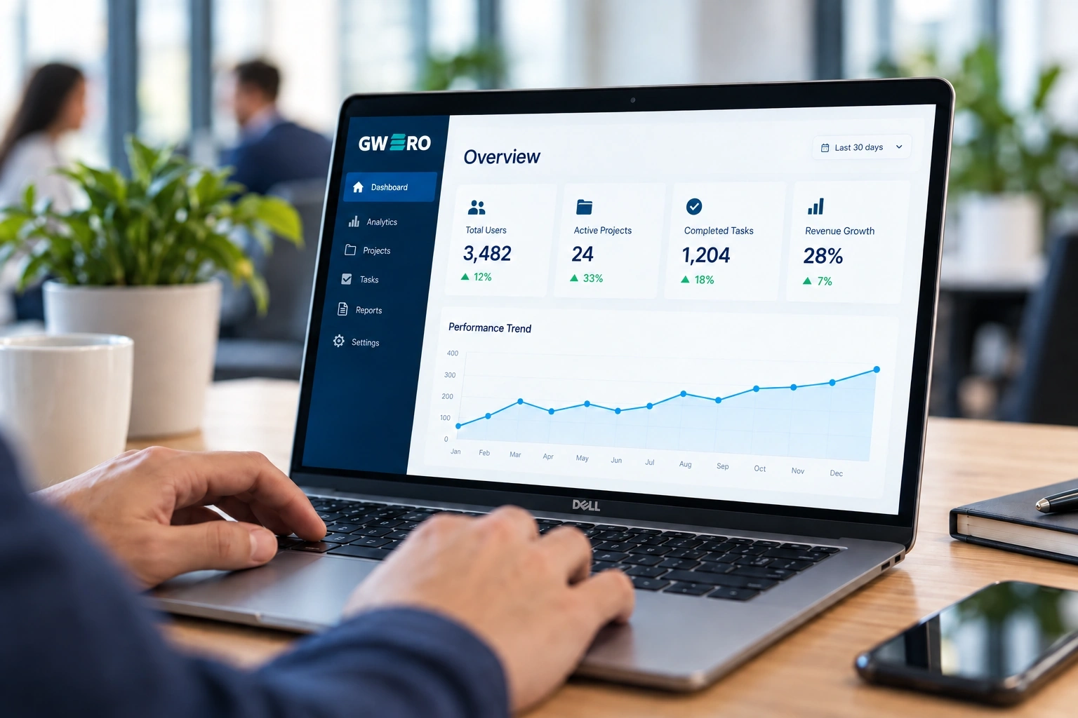 Technology dashboard displayed on a laptop
